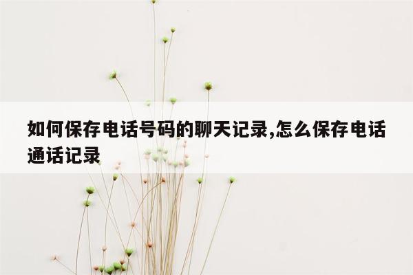 如何保存电话号码的聊天记录,怎么保存电话通话记录