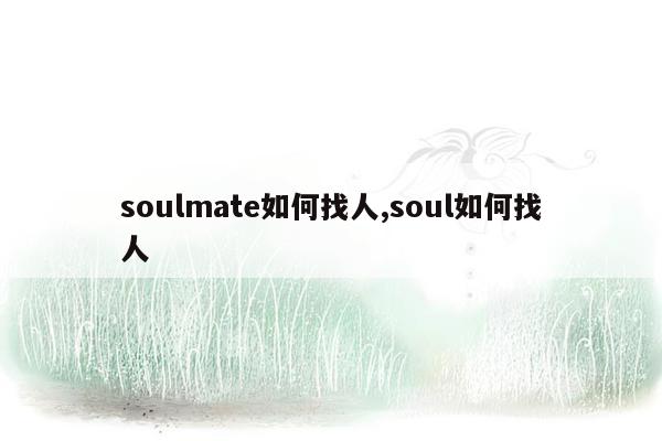 soulmate如何找人,soul如何找人