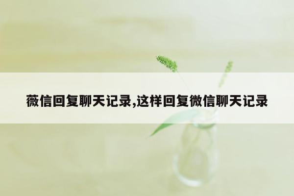 薇信回复聊天记录,这样回复微信聊天记录