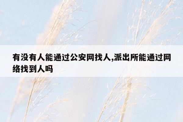 有没有人能通过公安网找人,派出所能通过网络找到人吗