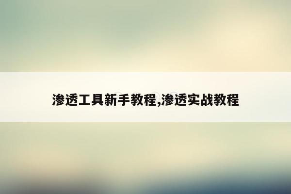 渗透工具新手教程,渗透实战教程