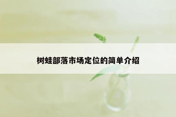 树蛙部落市场定位的简单介绍