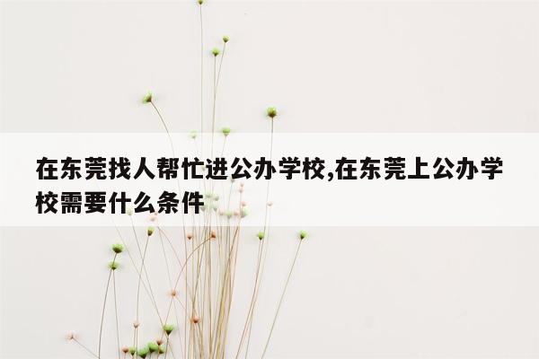 在东莞找人帮忙进公办学校,在东莞上公办学校需要什么条件